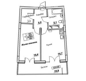 1-к квартира, вторичка, 46м2, 5/7 этаж