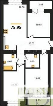 3-к квартира, вторичка, 76м2, 1/9 этаж