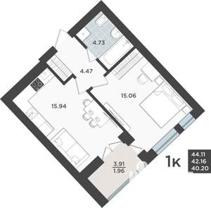 1-к квартира, строящийся дом, 42м2, 2/10 этаж