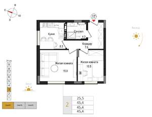 2-к квартира, вторичка, 44м2, 3/9 этаж