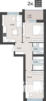 2-к квартира, строящийся дом, 63м2, 1/9 этаж