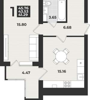 1-к квартира, вторичка, 46м2, 9/9 этаж