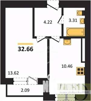 1-к квартира, вторичка, 33м2, 2/9 этаж