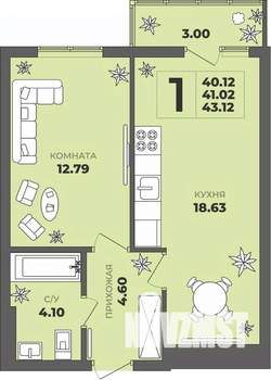 1-к квартира, строящийся дом, 41м2, 2/8 этаж