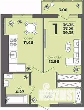 1-к квартира, строящийся дом, 37м2, 5/8 этаж