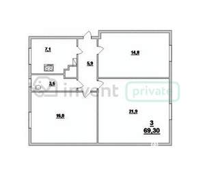 3-к квартира, вторичка, 69м2, 1/3 этаж