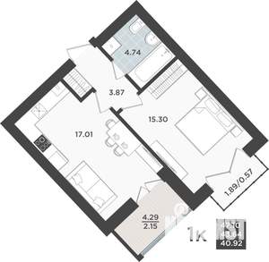 1-к квартира, строящийся дом, 44м2, 10/10 этаж