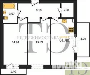 2-к квартира, вторичка, 61м2, 4/4 этаж