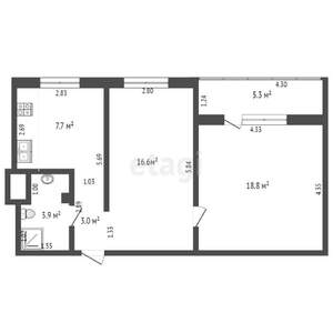 2-к квартира, вторичка, 55м2, 9/9 этаж