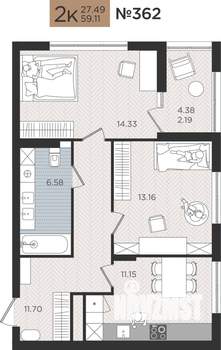 2-к квартира, вторичка, 59м2, 4/10 этаж