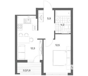1-к квартира, строящийся дом, 37м2, 4/18 этаж