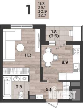 1-к квартира, вторичка, 31м2, 2/12 этаж