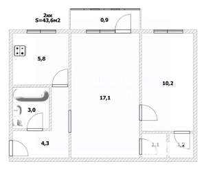 2-к квартира, вторичка, 44м2, 5/5 этаж