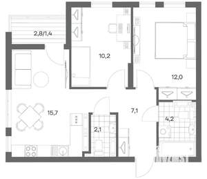 2-к квартира, строящийся дом, 53м2, 12/18 этаж