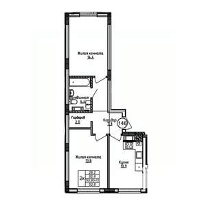 2-к квартира, вторичка, 53м2, 1/9 этаж