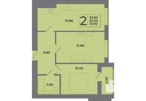 2-к квартира, вторичка, 54м2, 6/8 этаж