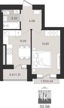 1-к квартира, вторичка, 31м2, 9/9 этаж