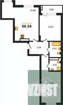 2-к квартира, вторичка, 67м2, 8/9 этаж