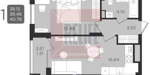 1-к квартира, сданный дом, 40м2, 1/10 этаж
