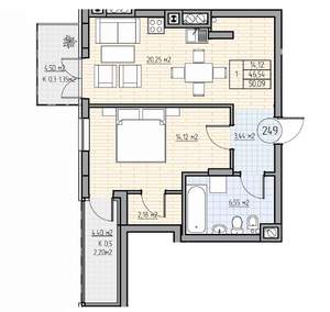 1-к квартира, вторичка, 57м2, 3/7 этаж
