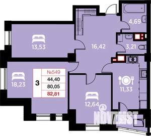 3-к квартира, вторичка, 83м2, 8/25 этаж