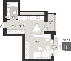 1-к квартира, вторичка, 33м2, 9/9 этаж