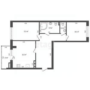 2-к квартира, вторичка, 64м2, 6/9 этаж