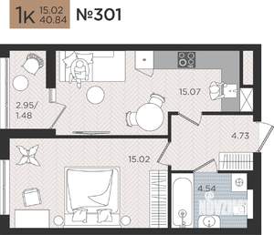 1-к квартира, вторичка, 41м2, 4/10 этаж