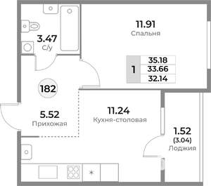 1-к квартира, строящийся дом, 34м2, 1/10 этаж