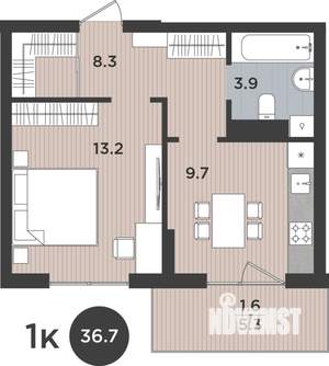 1-к квартира, вторичка, 37м2, 6/9 этаж