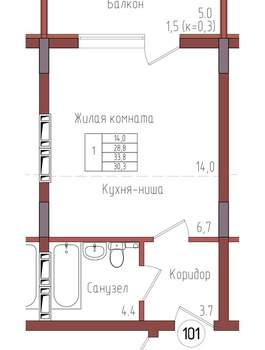 Студия квартира, вторичка, 30м2, 4/9 этаж