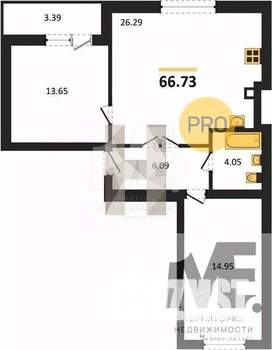 2-к квартира, вторичка, 67м2, 7/9 этаж