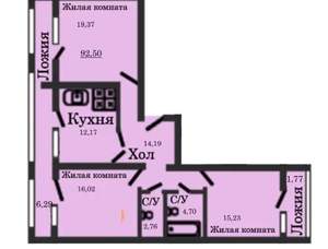 3-к квартира, вторичка, 93м2, 6/12 этаж