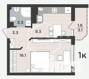 1-к квартира, сданный дом, 35м2, 1/9 этаж