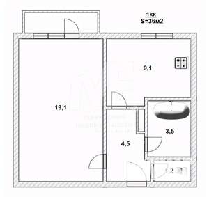 1-к квартира, вторичка, 36м2, 9/9 этаж