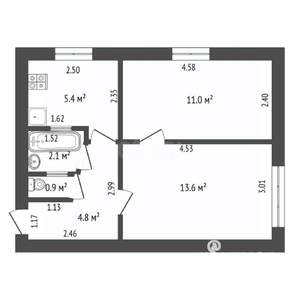 2-к квартира, вторичка, 38м2, 1/5 этаж