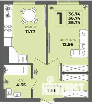 1-к квартира, вторичка, 37м2, 1/8 этаж