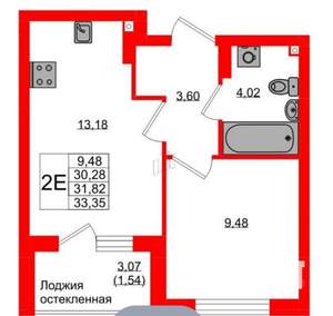 1-к квартира, вторичка, 34м2, 2/9 этаж