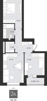 2-к квартира, вторичка, 55м2, 8/9 этаж