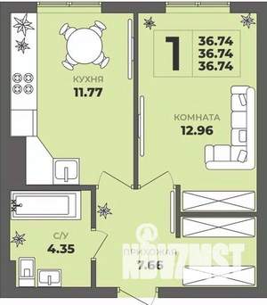 1-к квартира, строящийся дом, 37м2, 1/8 этаж