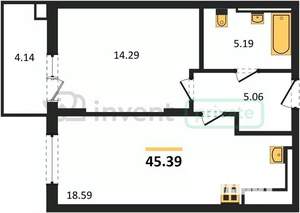 1-к квартира, вторичка, 45м2, 1/4 этаж