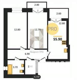 2-к квартира, сданный дом, 56м2, 2/4 этаж
