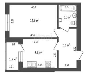 1-к квартира, вторичка, 33м2, 1/9 этаж
