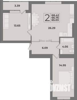 2-к квартира, вторичка, 68м2, 6/9 этаж