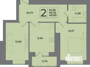 2-к квартира, вторичка, 52м2, 1/9 этаж