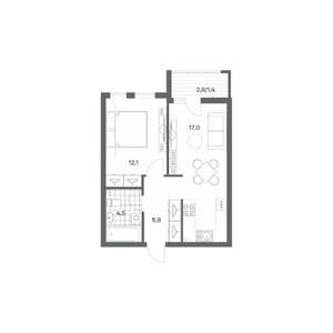 1-к квартира, строящийся дом, 41м2, 1/18 этаж