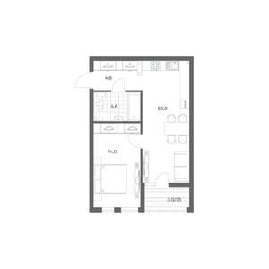 1-к квартира, строящийся дом, 45м2, 8/18 этаж