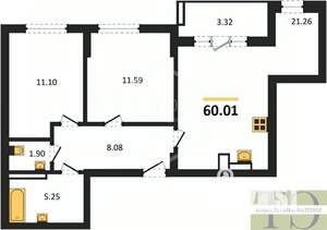 2-к квартира, вторичка, 60м2, 2/9 этаж