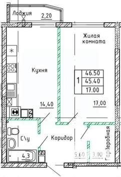 1-к квартира, вторичка, 47м2, 5/9 этаж