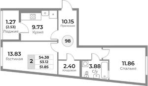2-к квартира, вторичка, 53м2, 6/10 этаж